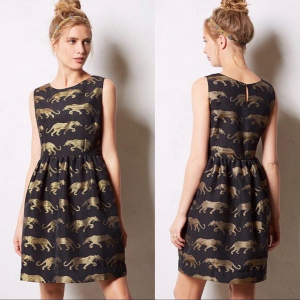 Anthropologie Eyedoll Gold Panther Dress